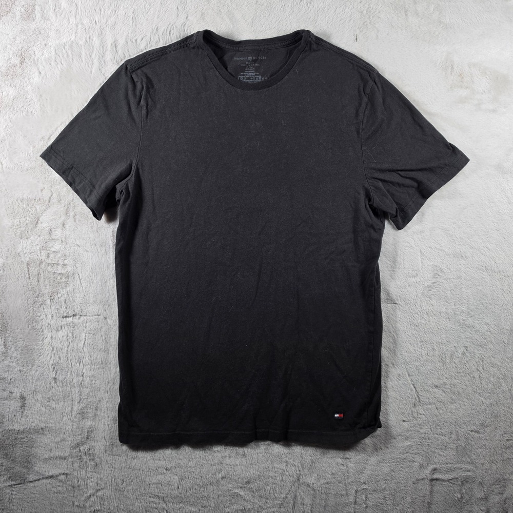 Tommy Hilfiger T-Shirt Mens Medium Black Crew Neck Short Sleeve Cotton Logo